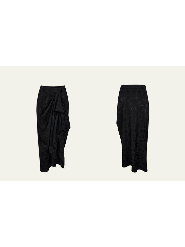 Dark jacquard ruched half-body skirt【s0000008179】