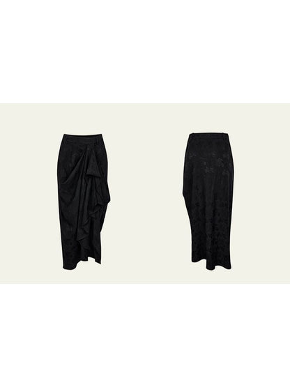 Dark jacquard ruched half-body skirt【s0000008179】