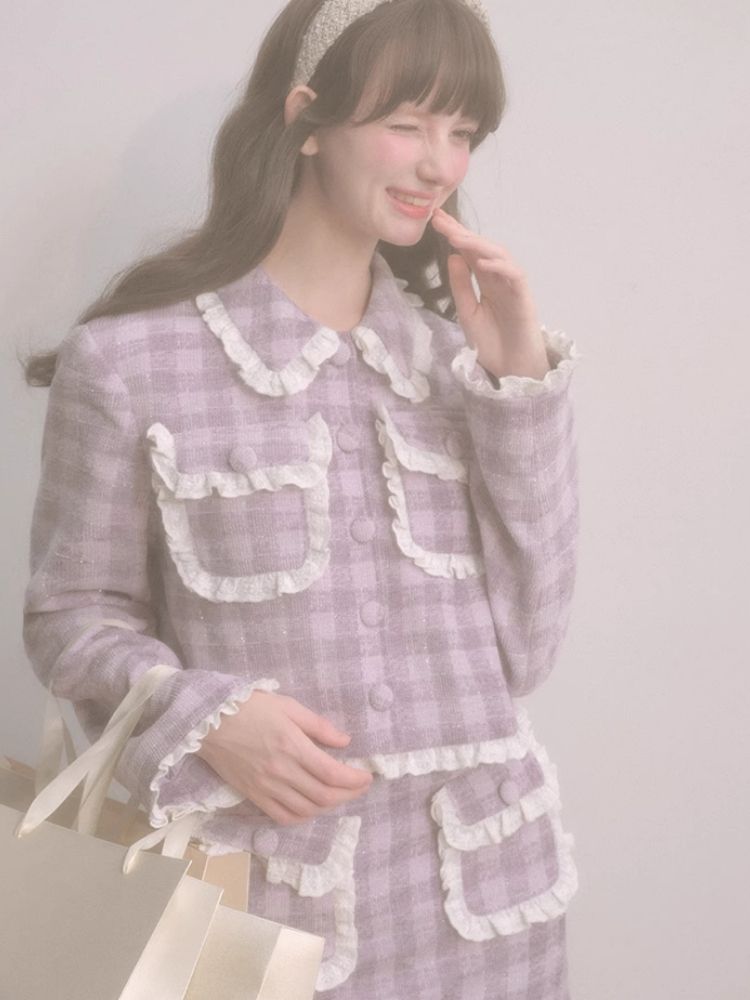 Purple lace jacket half skirt two-piece【s0000004446】