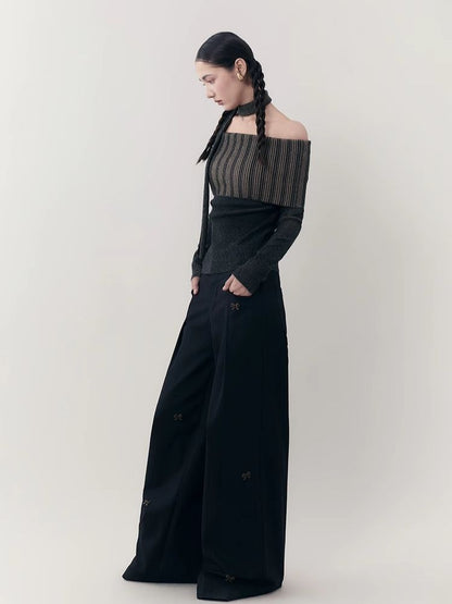 One-shoulder lapel knit sweater【s0000006392】