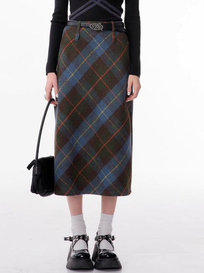 High-waisted thin a-line plaid half-body skirt【s0000006168】