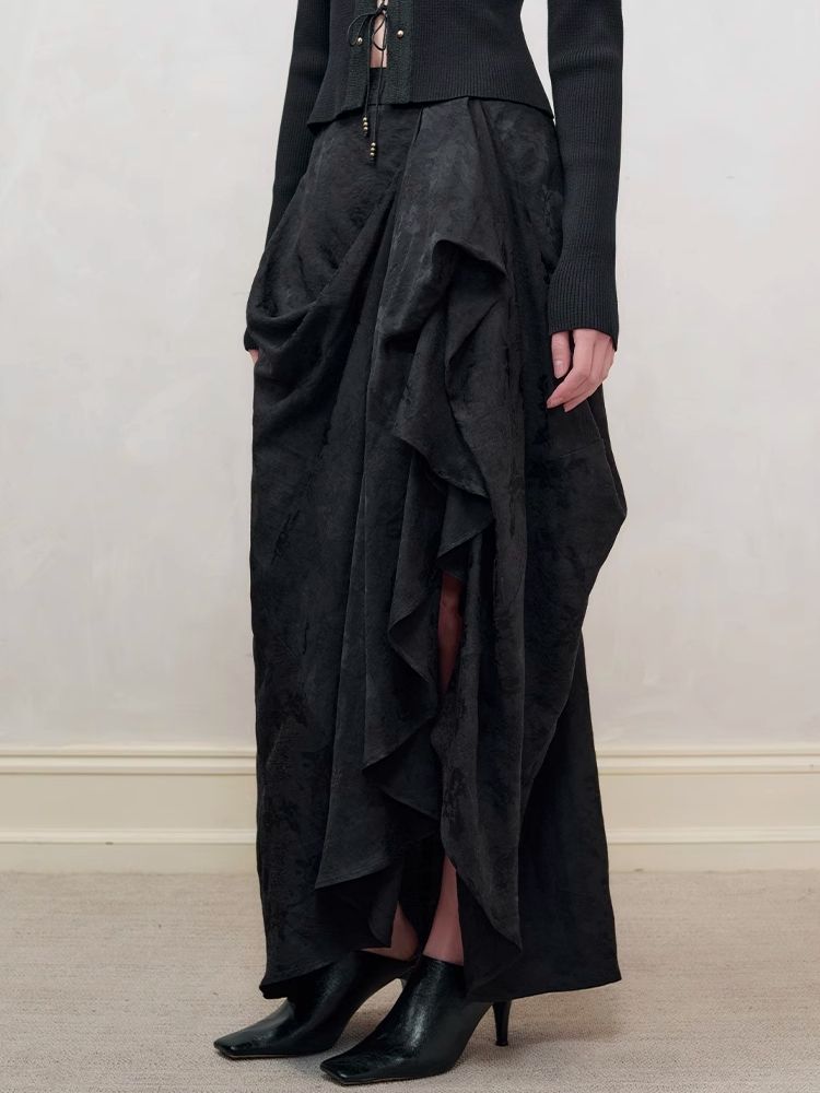 Dark jacquard ruched half-body skirt【s0000008179】