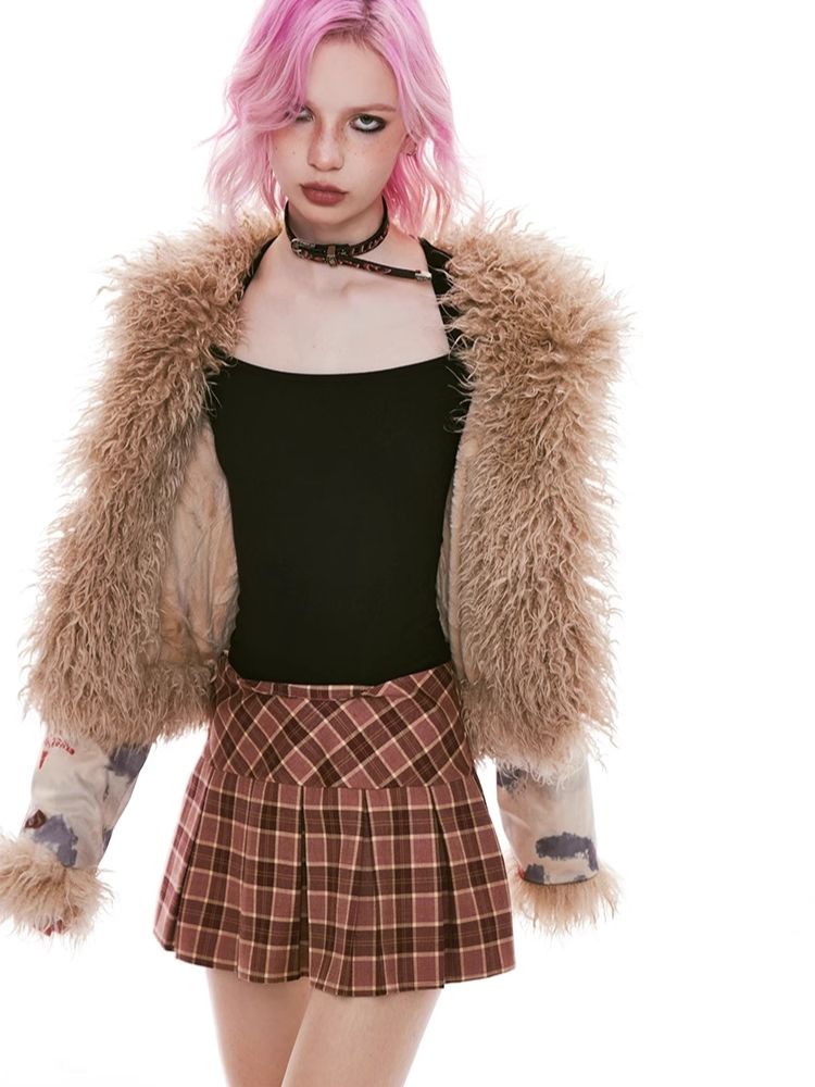 Retro plaid bustier pleated skirt【s0000004960】