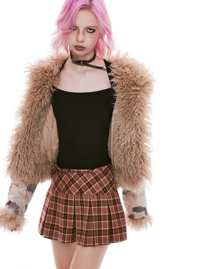 Retro plaid bustier pleated skirt【s0000004960】