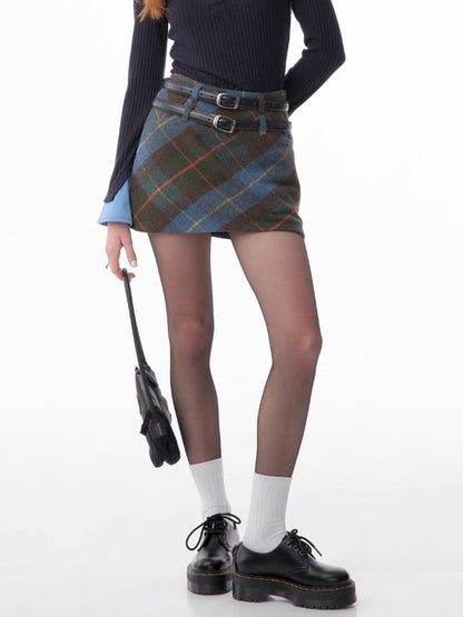 High-waisted thin a-line plaid half-body skirt【s0000006168】