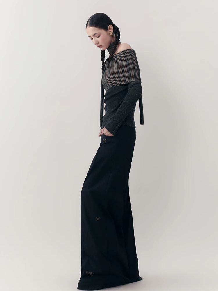 One-shoulder lapel knit sweater【s0000006392】