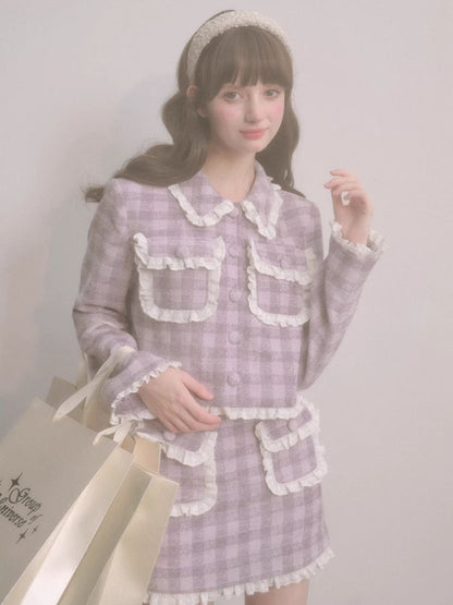 Purple lace jacket half skirt two-piece【s0000004446】