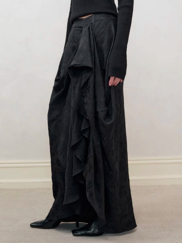 Dark jacquard ruched half-body skirt【s0000008179】