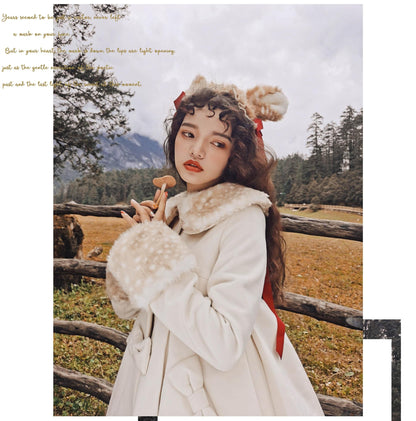 Unideer - Winter Lolita Coat Wool Bow Overcoat