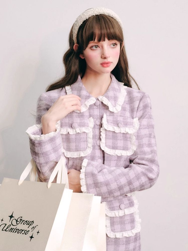 Purple lace jacket half skirt two-piece【s0000004446】