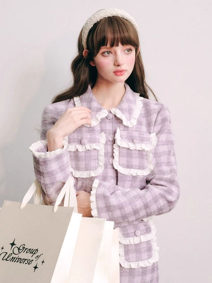 Purple lace jacket half skirt two-piece【s0000004446】