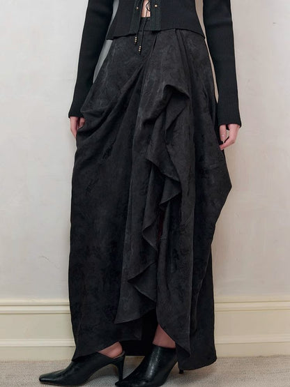 Dark jacquard ruched half-body skirt【s0000008179】