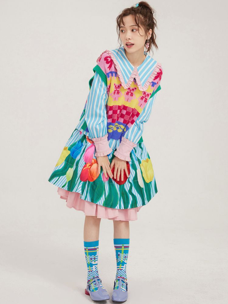 Deformed plaid socks【s0000002092】