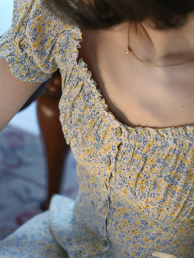 Indigo yellow flower french dress