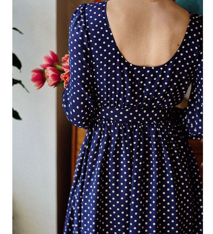 Lapis navy blue polka dot vintage dress