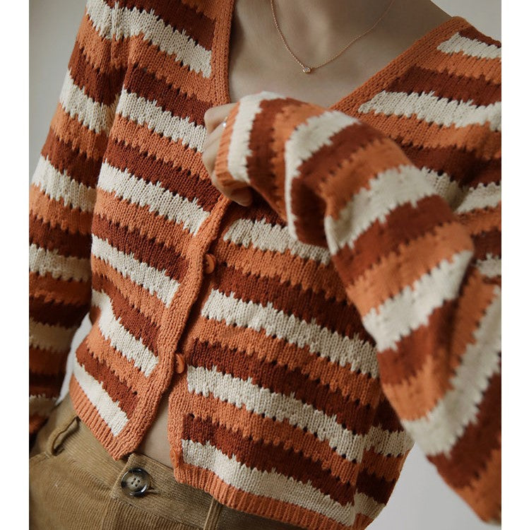 Orange-brown striped cardigan