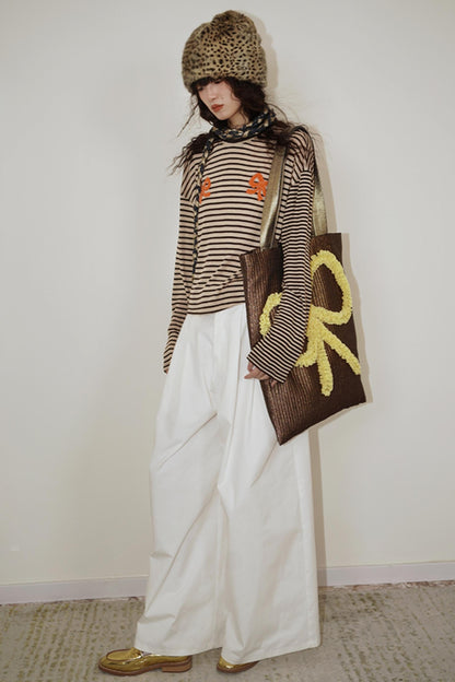 Loose Fit Wool Knit Striped T-Shirt