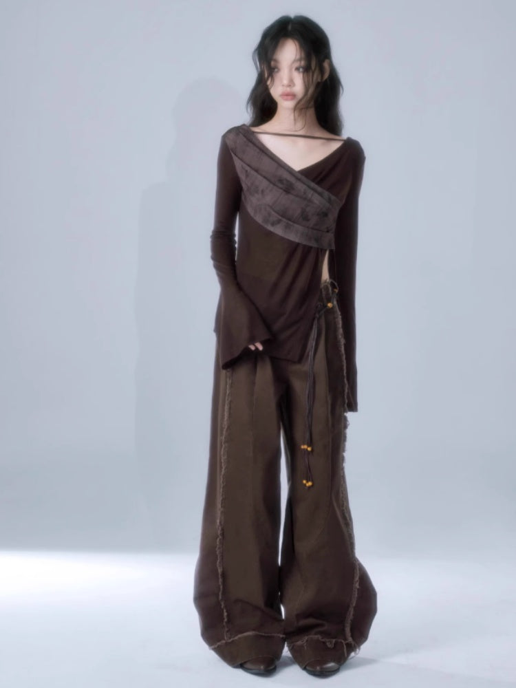 V-neck Strap Design Irregular Knitted Tops【s0000004381】