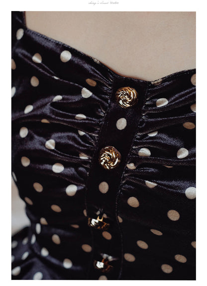 Western lady's polka dot velvet dress