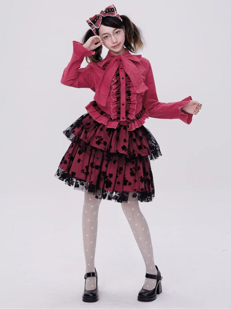 Showa Retro Sweet & Cute Bowknot Frilled Lolita Shirt【s0000003181】