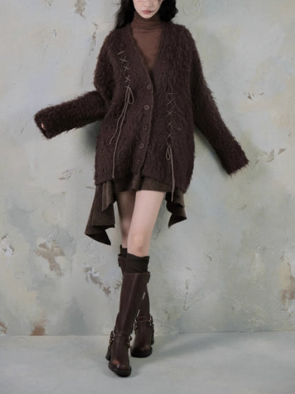 Belt Accent Irregular PU Leather Switching Mini Skirt【s0000004401】