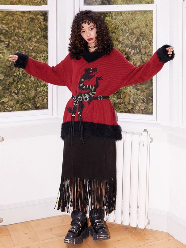 Loose Dragon Print Sweater【s0000005124】