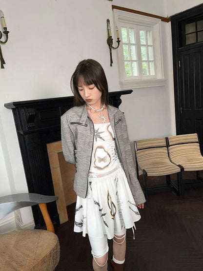 Jacquard Zipper Short Jacket ＆ Low Waist Long Skirt【s0000003885】