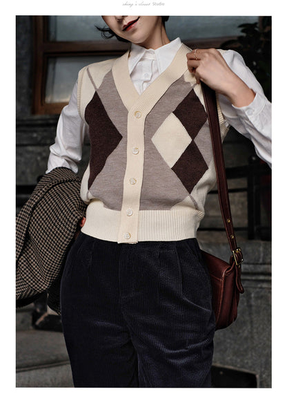 Rhombus Pattern Knit Vest