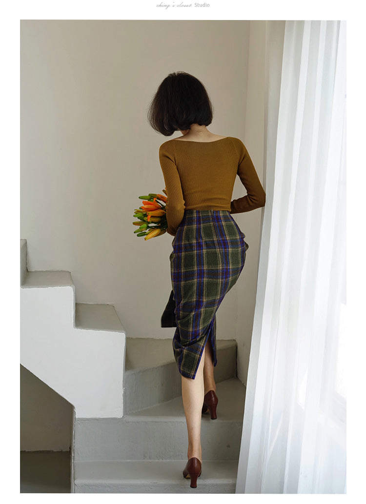 western plaid retro pencil skirt