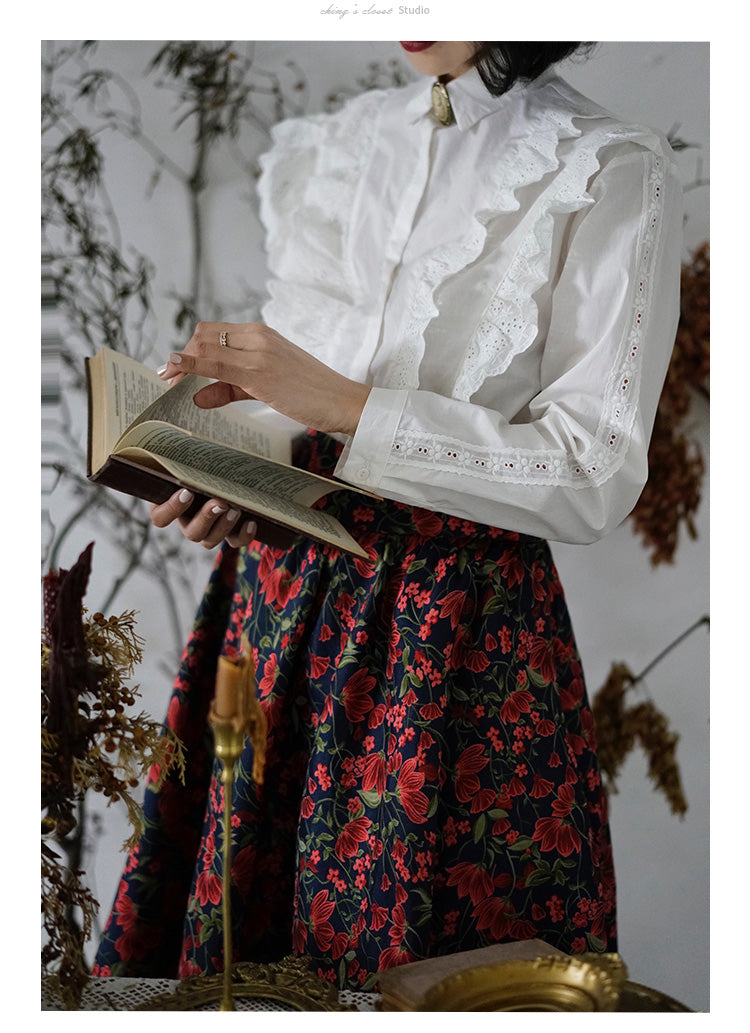 red flower jacquard skirt