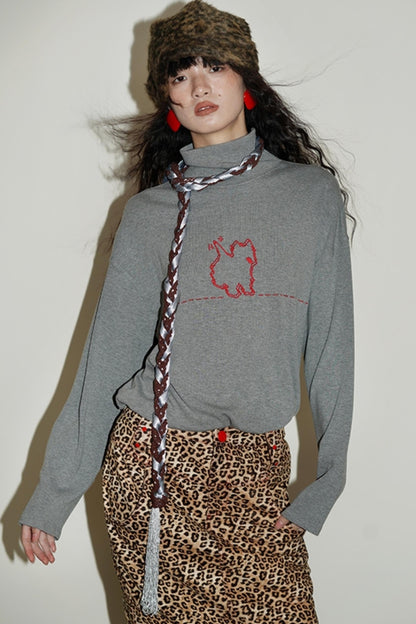 Casual Puppy Design Crewneck Top