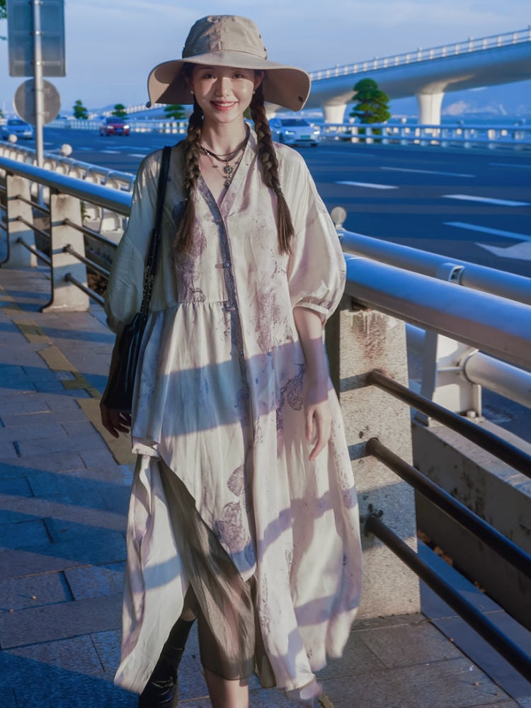 Chinese Style Art Printed Fishtail Swing Long Dress【s0000002981】