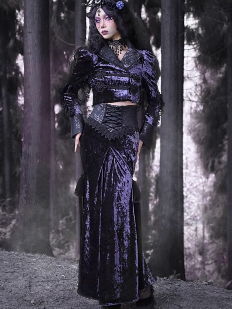 Gothic Velvet Lace Flower Lace Up Blouse【s0000003871】