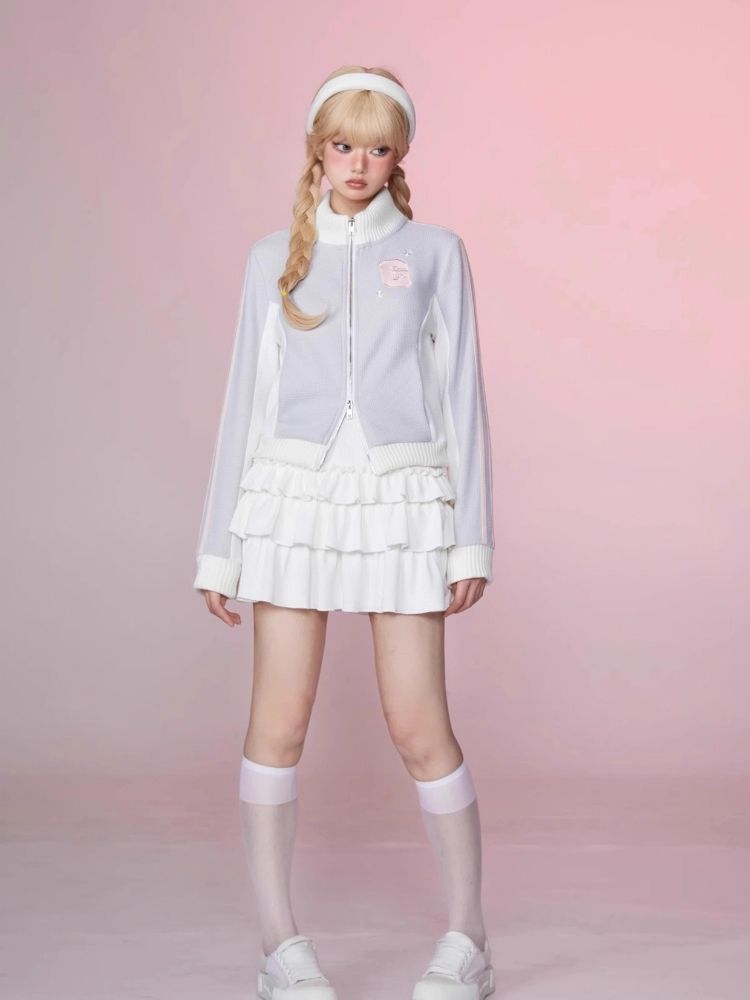 Stand Up Neck Top Double Zipper Sweatshirt【s0000006345】