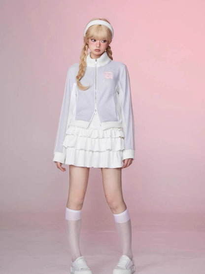 Stand Up Neck Top Double Zipper Sweatshirt【s0000006345】