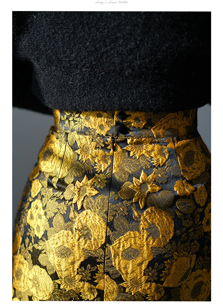 Sunflower embroidery jacquard skirt