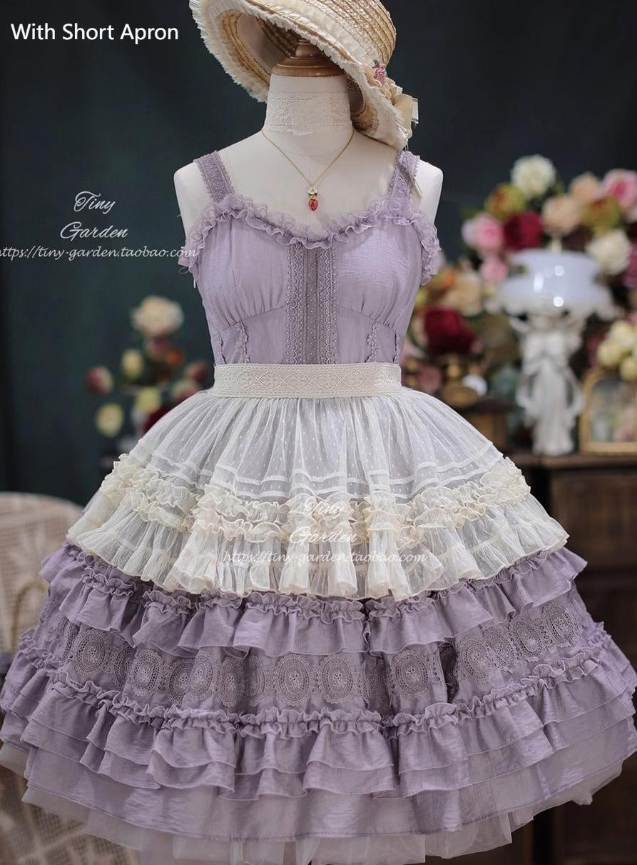 Tiny Garden - Spring Whisper - Solid Color Classic Lolita JSK Dress with Tulle Apron