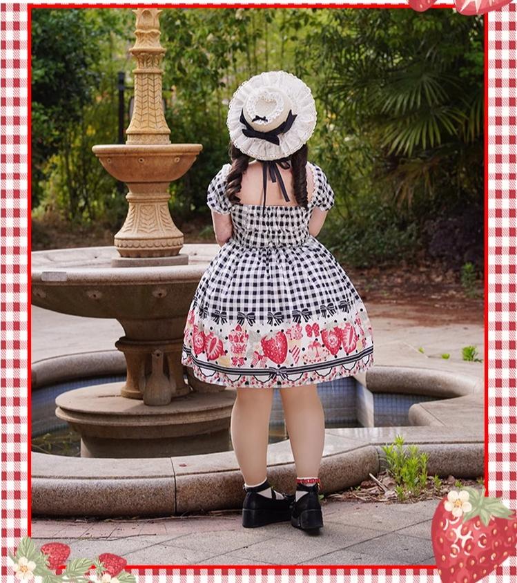 Chubby Cat Diary - Gingham Strawberry - Plus Size Country Lolita OP Dress