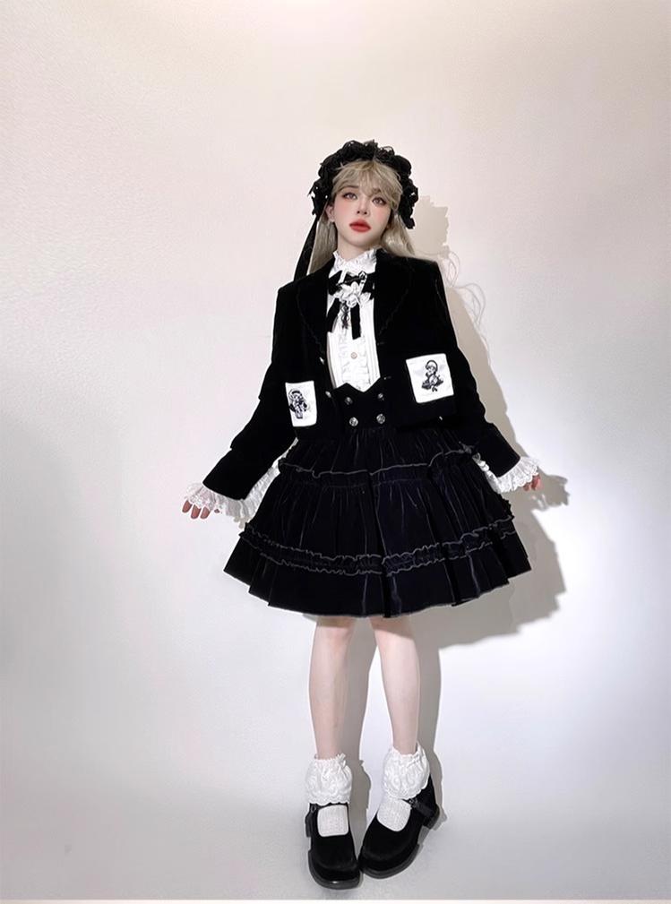 CastleToo - Erosion Heart F-Type - Ouji Lolita Suit Black Velvet Shorts and Skirt