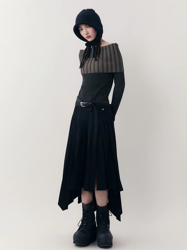 One-shoulder lapel knit sweater【s0000006392】