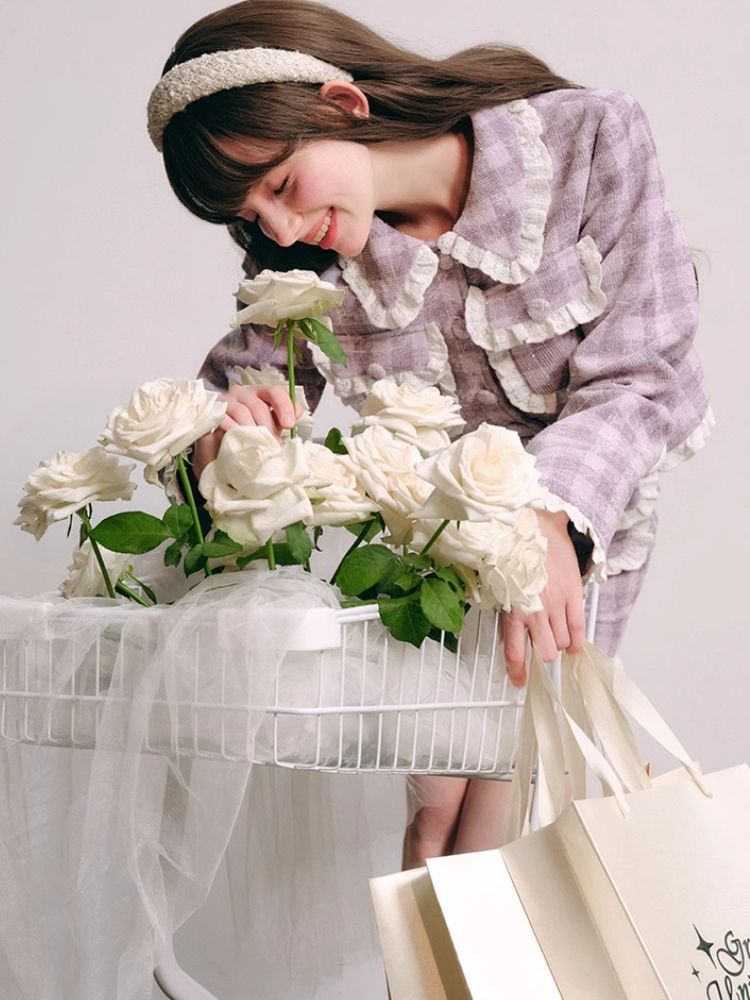 Purple lace jacket half skirt two-piece【s0000004446】