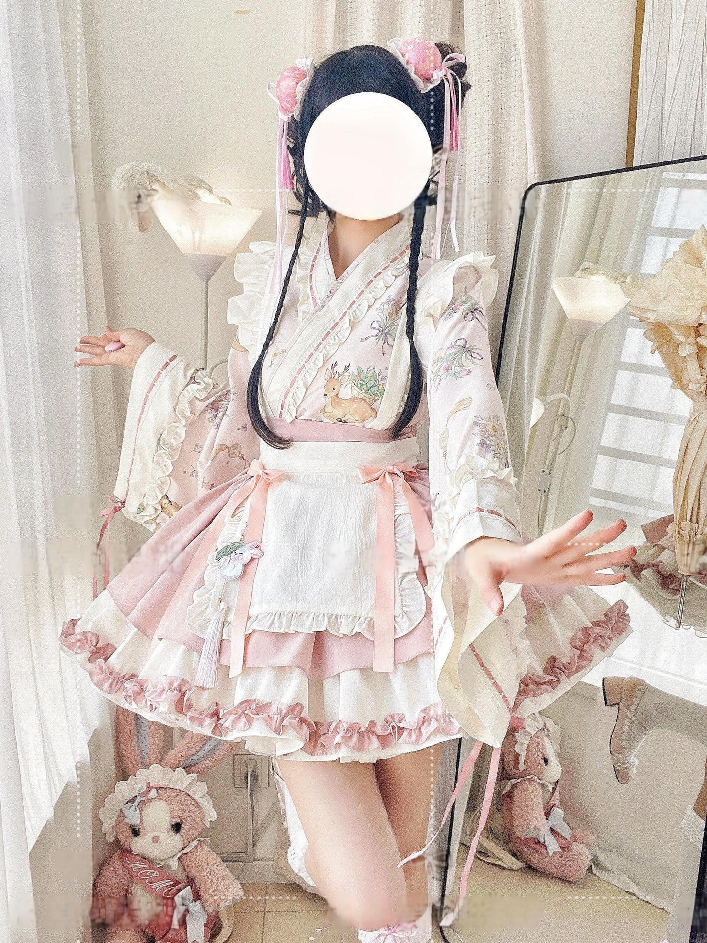 Qianmu - Little Herbalist - Han Lolita Skirt Outfit with Cross-collar Blouse and Apron