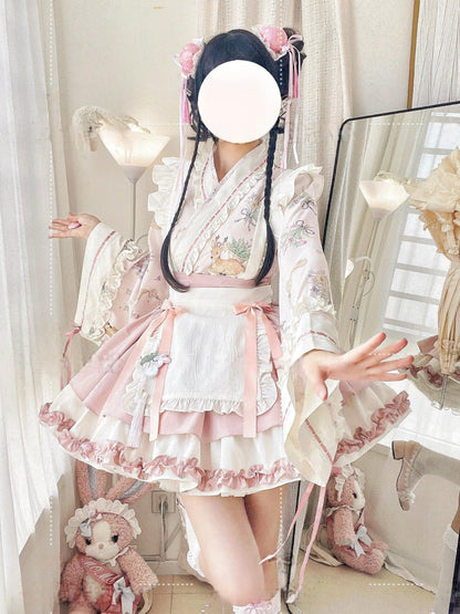Qianmu - Little Herbalist - Han Lolita Skirt Outfit with Cross-collar Blouse and Apron