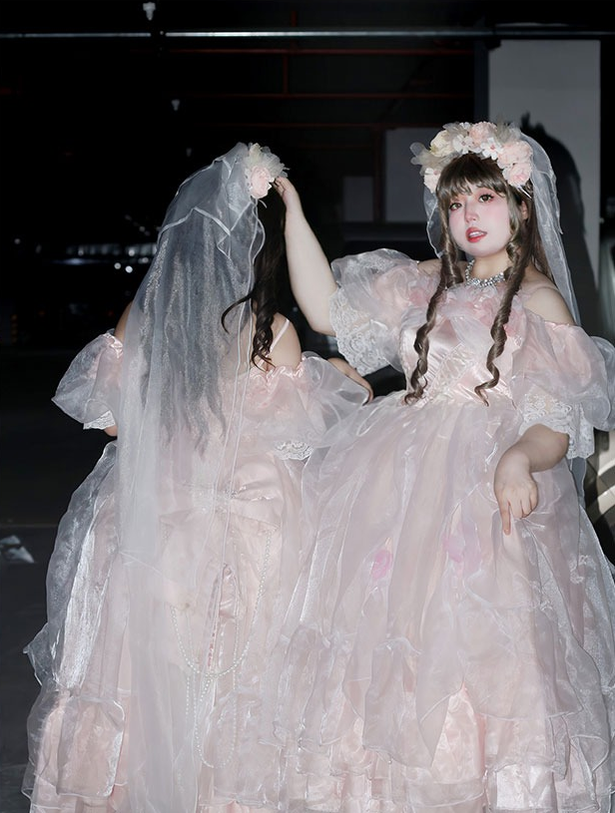 Daydream Whisper - Misty Rose Sea - Plus Size Wedding Lolita JSK with Puffy Tiered Skirt