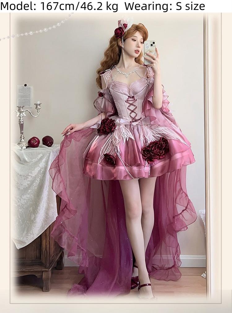 Meowing and fruity - Swan Fantasy - Fairy Lolita Short JSK Ballet-Style Jumper Dress