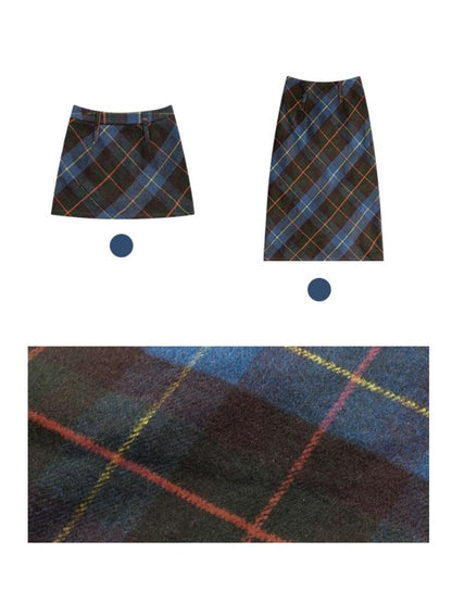 High-waisted thin a-line plaid half-body skirt【s0000006168】