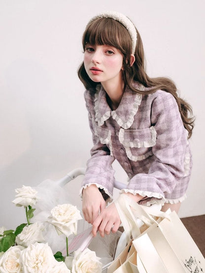 Purple lace jacket half skirt two-piece【s0000004446】