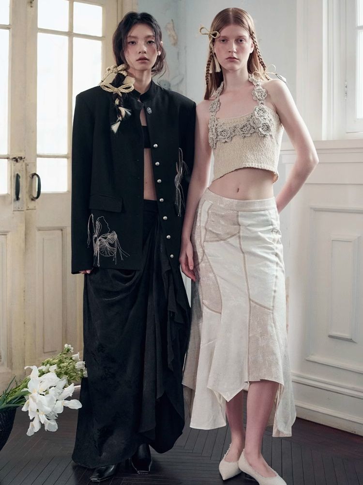 Dark jacquard ruched half-body skirt【s0000008179】