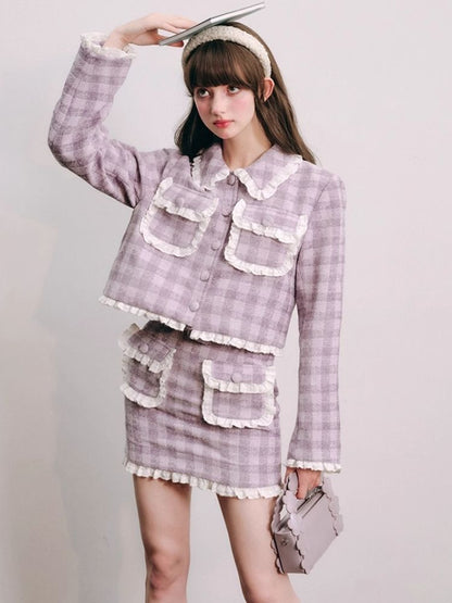 Purple lace jacket half skirt two-piece【s0000004446】