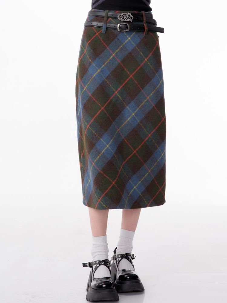 High-waisted thin a-line plaid half-body skirt【s0000006168】